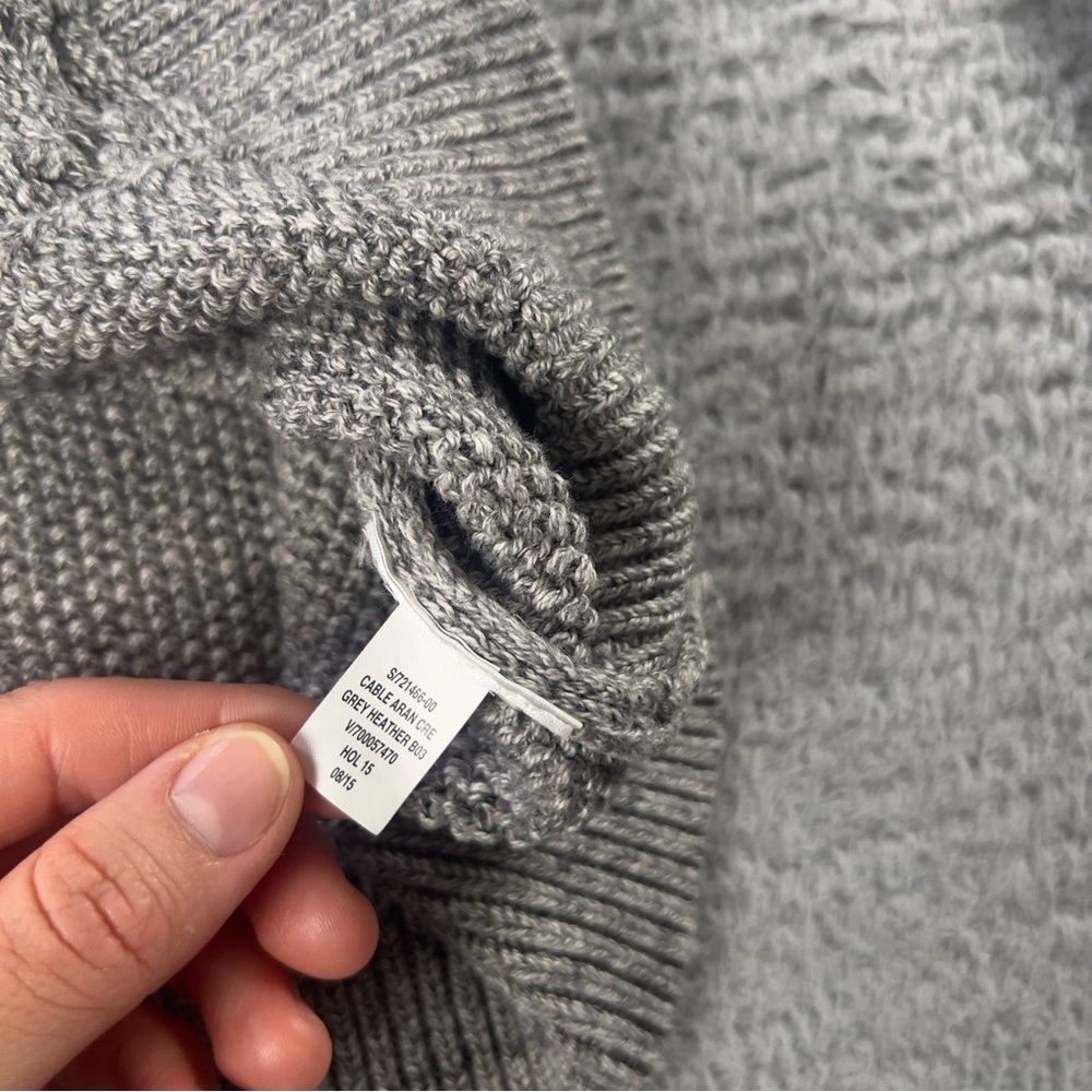 Gap Aran Sweater Women Large Heather Gray Crew Neck Chunky Cable Knit Fisherman - Picture 7 of 8